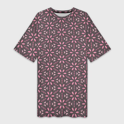 Женская длинная футболка Шестиугольники с цветочными перекрестиями / 3D-принт – фото 1