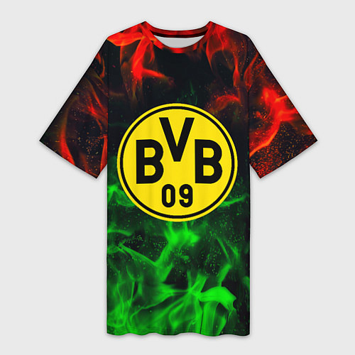 Женская длинная футболка Borussia красно зеленый огонь / 3D-принт – фото 1