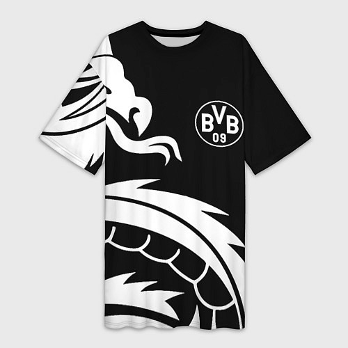 Женская длинная футболка Borussia дракон белый / 3D-принт – фото 1