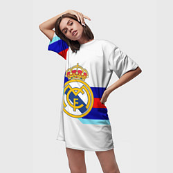 Футболка женская длинная Real Madrid текстура полосы, цвет: 3D-принт — фото 2