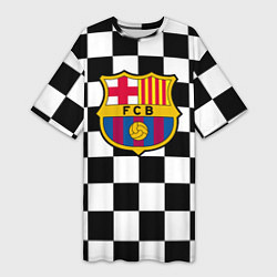 Футболка женская длинная Barcelona клетка, цвет: 3D-принт