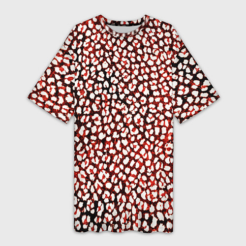 Женская длинная футболка Тёмный красный с белыми пятнышками / 3D-принт – фото 1
