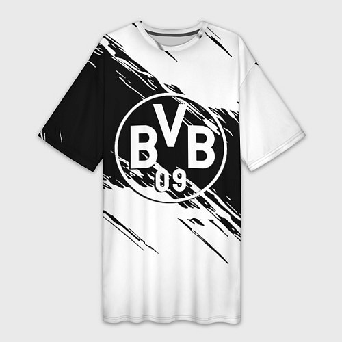 Женская длинная футболка Borussia черно белые полосы / 3D-принт – фото 1