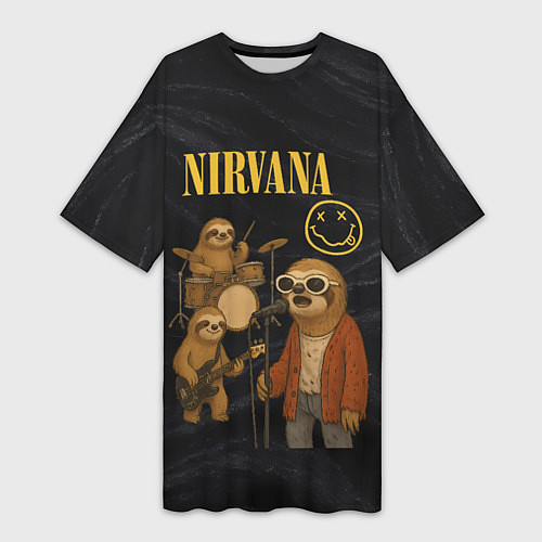 Женская длинная футболка Ленивцы группа Nirvana / 3D-принт – фото 1
