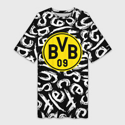 Футболка женская длинная Borussia надписи гейм, цвет: 3D-принт