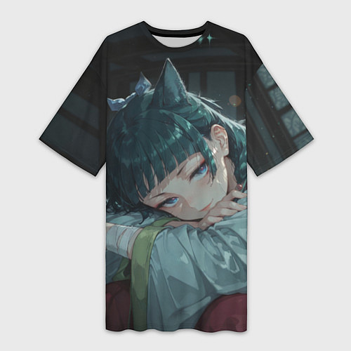 Женская длинная футболка Маомао с кошачьими ушками / 3D-принт – фото 1