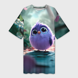 Футболка женская длинная Круглый удивленный птенец, цвет: 3D-принт