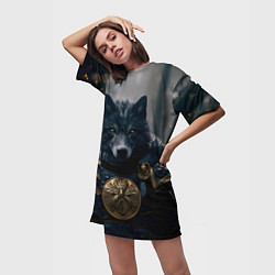 Футболка женская длинная Волк в доспехах, цвет: 3D-принт — фото 2