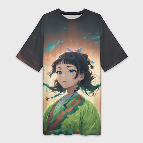 Женская длинная футболка Маомао на фоне облаков / 3D-принт – фото 1