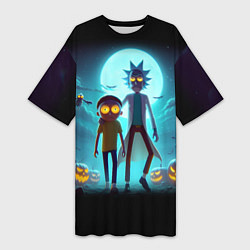 Футболка женская длинная Рик и Морти в ночь на хэллоуин, цвет: 3D-принт