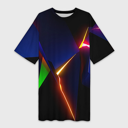Женская длинная футболка Neon colored geometric / 3D-принт – фото 1