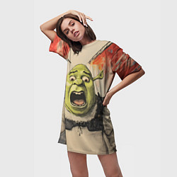 Футболка женская длинная Шрек в панике, цвет: 3D-принт — фото 2