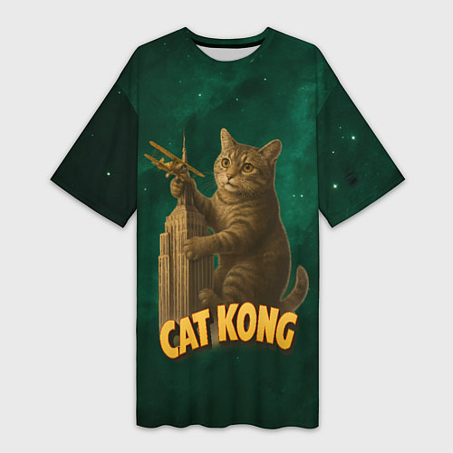 Женская длинная футболка Cat Cong пародия на Кинг Конг / 3D-принт – фото 1
