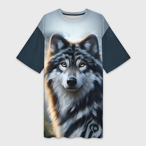 Женская длинная футболка Морда волка - Россия / 3D-принт – фото 1