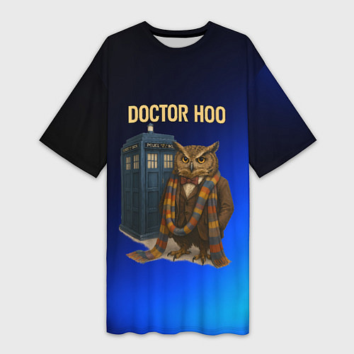 Женская длинная футболка Doctor Hoo сова у телефонной будки / 3D-принт – фото 1