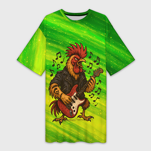 Женская длинная футболка Петух гитарист / 3D-принт – фото 1