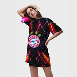 Футболка женская длинная Бавария Мюнхен неоновая абстракция, цвет: 3D-принт — фото 2