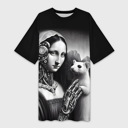 Женская длинная футболка Cecilia Gallerani - the lady with the ermine cyber / 3D-принт – фото 1