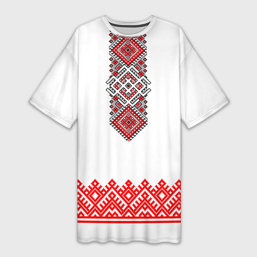 Женская длинная футболка Славянская вышиванка с узорами и оберегом / 3D-принт – фото 1