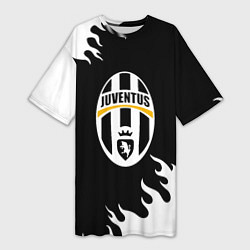 Футболка женская длинная Juventus белый огонь текстура, цвет: 3D-принт