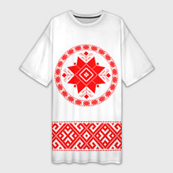 Футболка женская длинная Славянская вышиванка узорная, цвет: 3D-принт