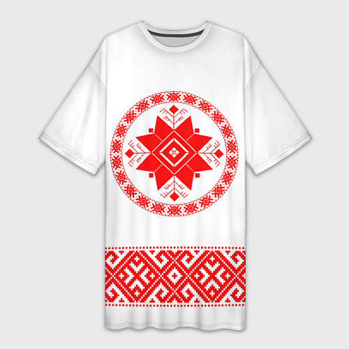 Женская длинная футболка Славянская вышиванка узорная / 3D-принт – фото 1
