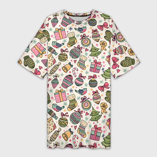 Женская длинная футболка Новогодний паттерн / 3D-принт – фото 1