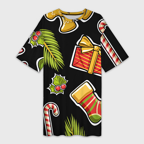 Женская длинная футболка Рождественский вайб / 3D-принт – фото 1