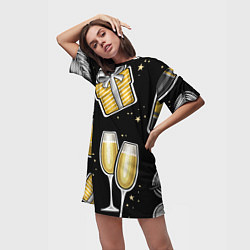 Футболка женская длинная Новогодний вайб, цвет: 3D-принт — фото 2