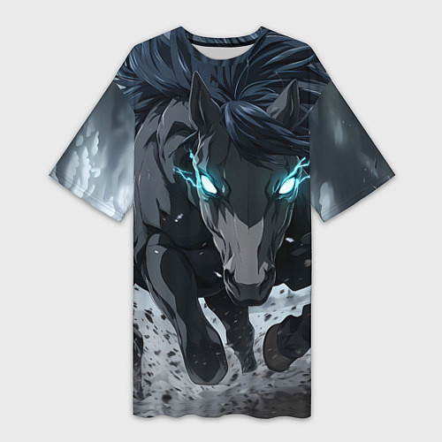 Женская длинная футболка Мощный конь / 3D-принт – фото 1