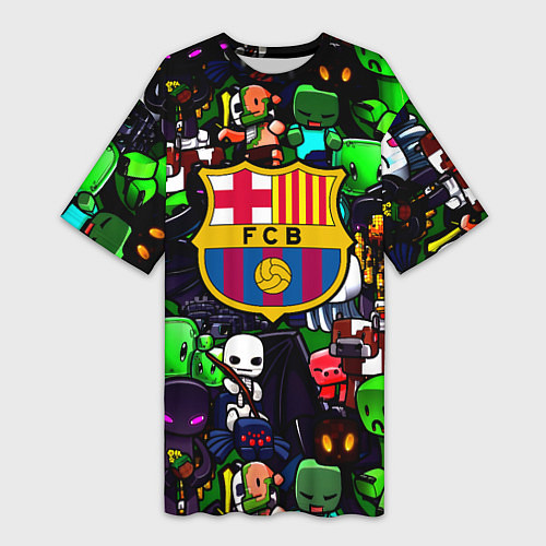 Женская длинная футболка Minecraft x barcelona fc / 3D-принт – фото 1