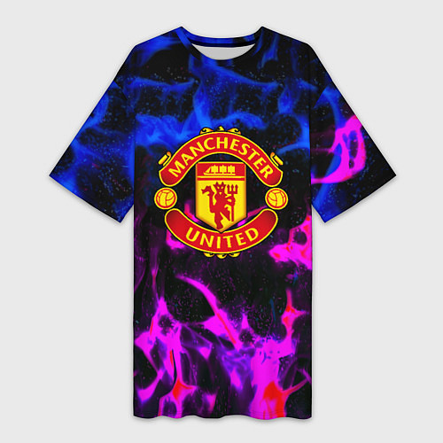 Женская длинная футболка Манчестер Юнайтед огонь неон / 3D-принт – фото 1