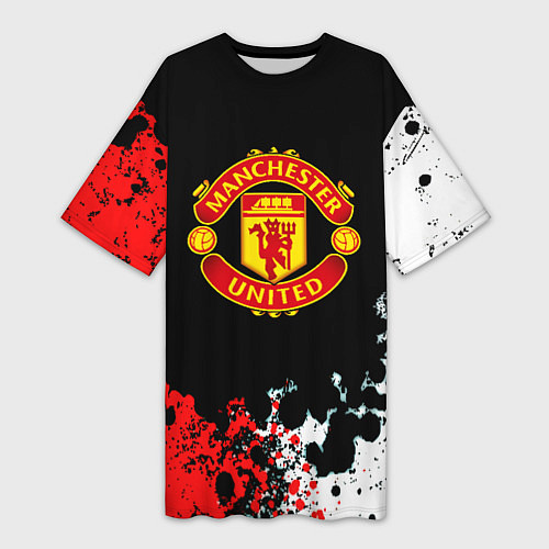 Женская длинная футболка Манчестер Юнайтед краски абстрактные / 3D-принт – фото 1