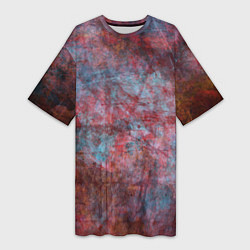 Футболка женская длинная Абстракция - red rust on blue, цвет: 3D-принт