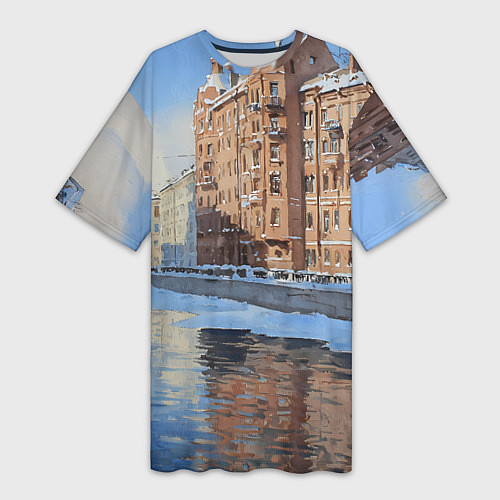 Женская длинная футболка Зимний Санкт-Петербург / 3D-принт – фото 1
