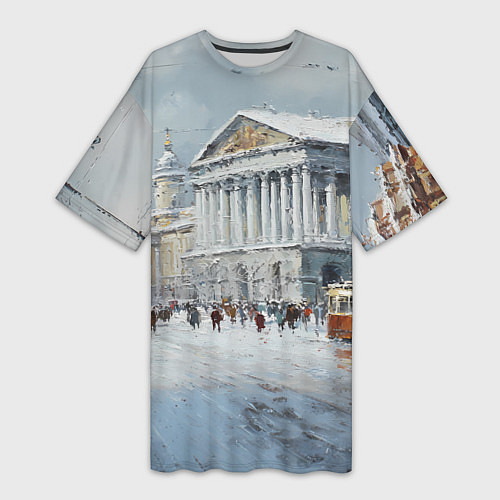 Женская длинная футболка Зимний Питер красками / 3D-принт – фото 1