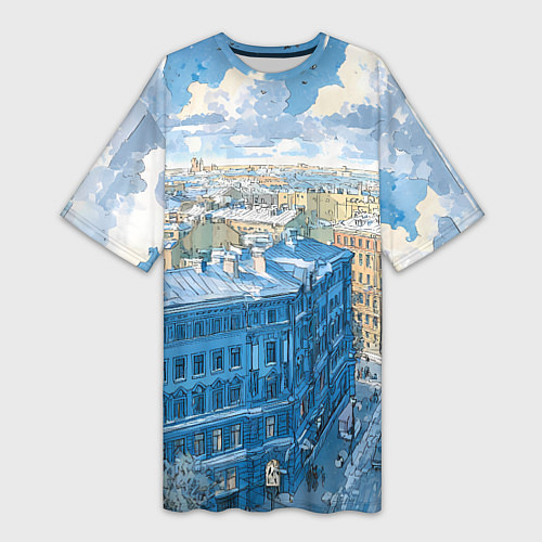 Женская длинная футболка Зимний утренний Питер / 3D-принт – фото 1