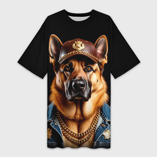 Женская длинная футболка Овчарка в бейсболке / 3D-принт – фото 1