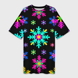 Женская длинная футболка Снежинки ретро