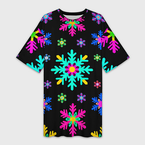 Женская длинная футболка Снежинки ретро / 3D-принт – фото 1