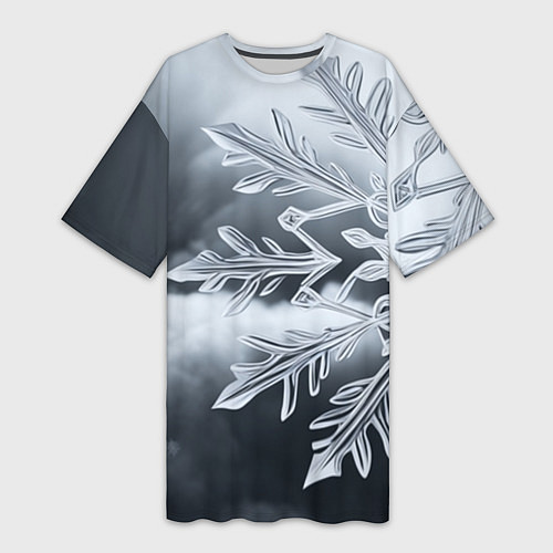 Женская длинная футболка Снежинка на черно белое / 3D-принт – фото 1