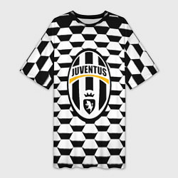 Футболка женская длинная Juventus геометрия черно белая, цвет: 3D-принт