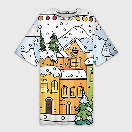 Женская длинная футболка Новогодний снегопад / 3D-принт – фото 1