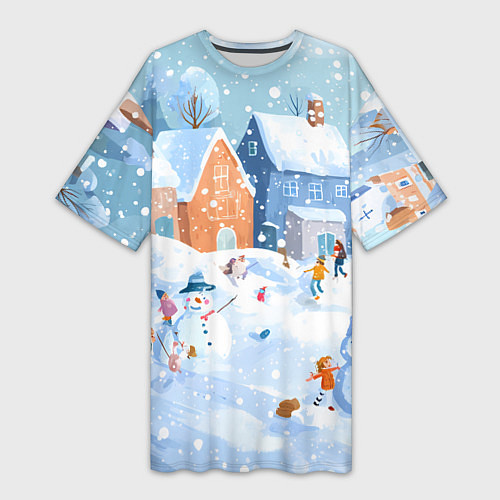 Женская длинная футболка Предновогодний день во дворе / 3D-принт – фото 1
