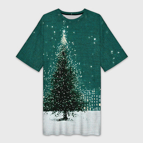 Женская длинная футболка Новый год в зеленом стиле / 3D-принт – фото 1