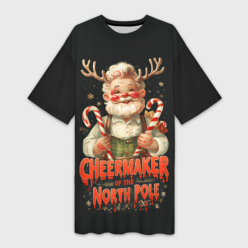 Женская длинная футболка Санта с рогами оленя / 3D-принт – фото 1