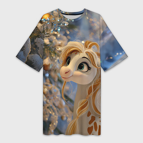 Женская длинная футболка Новогодняя лошадка в крапинку / 3D-принт – фото 1