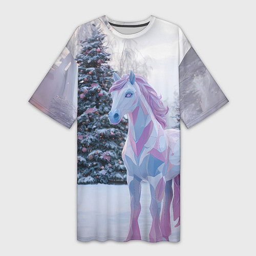 Женская длинная футболка Геометрическая новогодняя лошадка / 3D-принт – фото 1