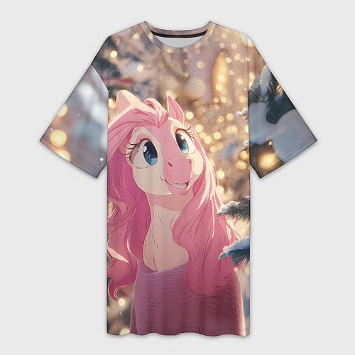 Женская длинная футболка Удивленная лошадка - Новый год / 3D-принт – фото 1