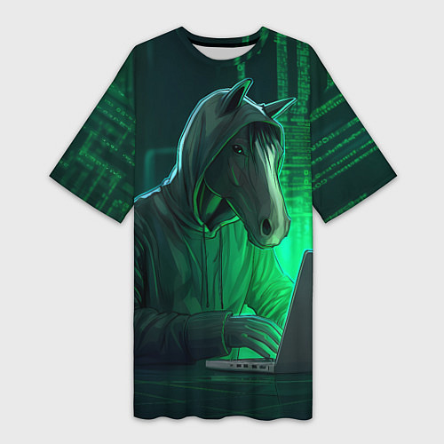 Женская длинная футболка Конь хакер / 3D-принт – фото 1